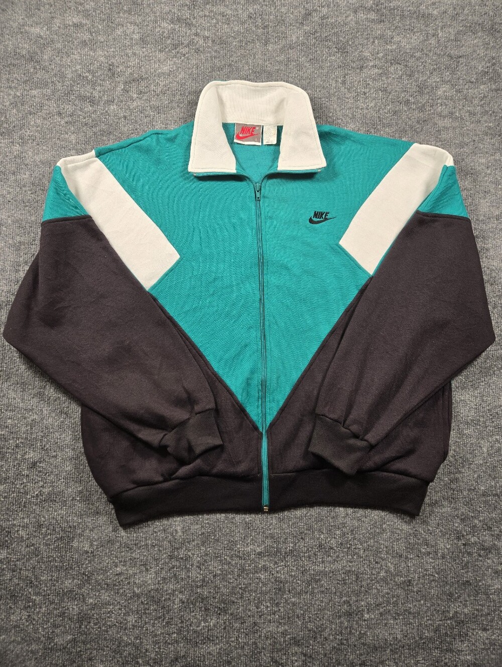 Vintage 90s Nike Boxy Colorblock Track Jacket Large Teal Black White Full Zip